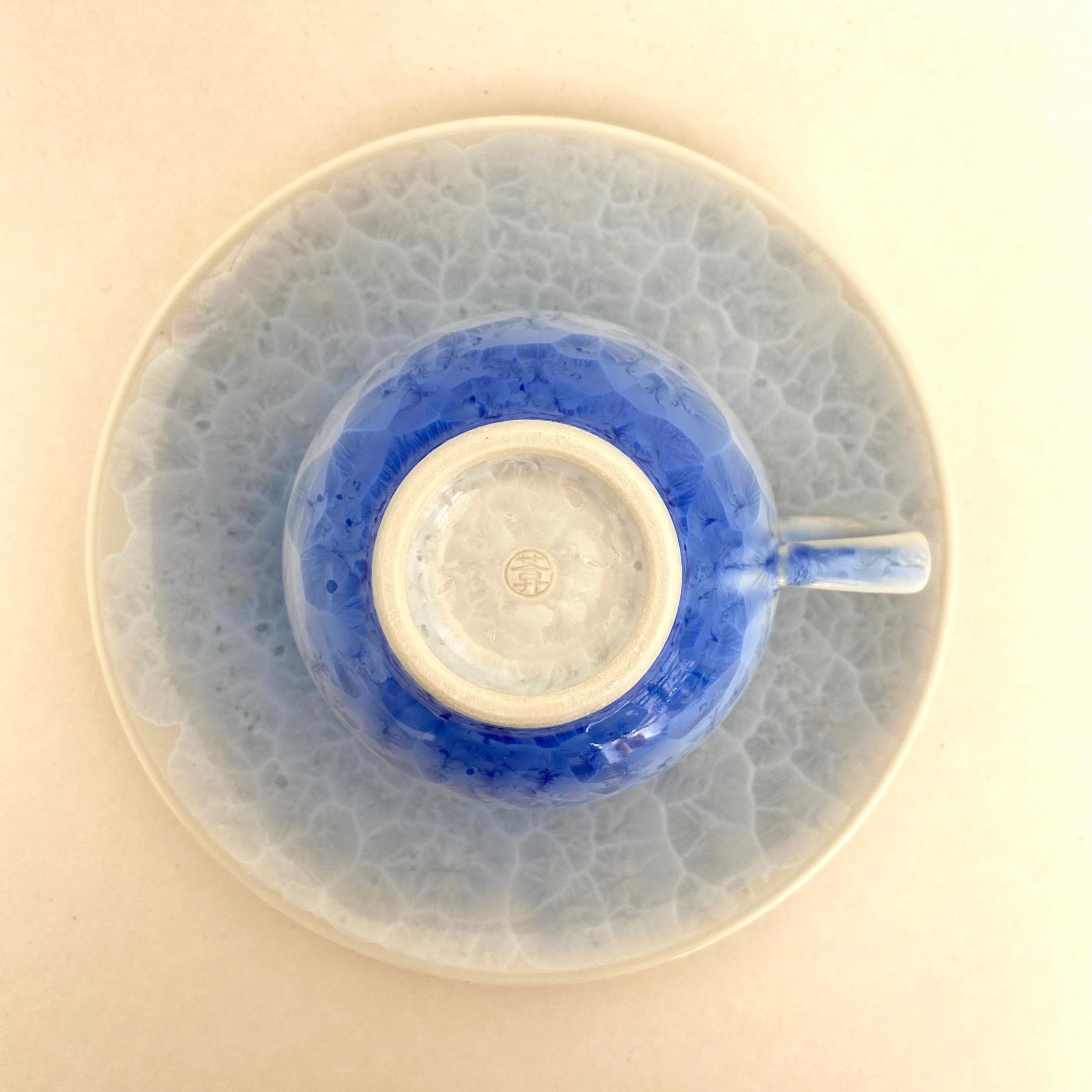Blue Flower Crystal Cup & Saucer, Japanese Pottery